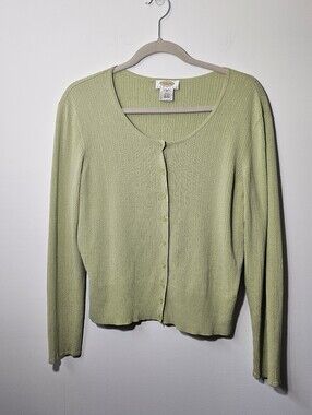 Vintage Talbots Lime Green Button Up Cardigan Silk Blend Medium Petite